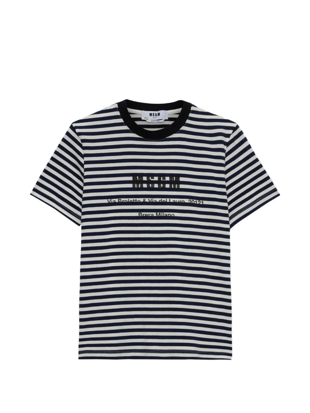 MSGM T-shirt in cotone a righe bianche e blu 