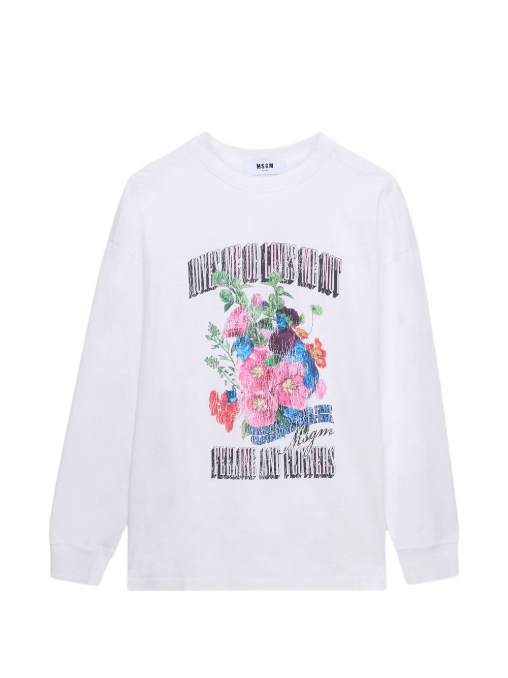 MSGM T-shirt a maniche lunghe bianca con stampa fiori 