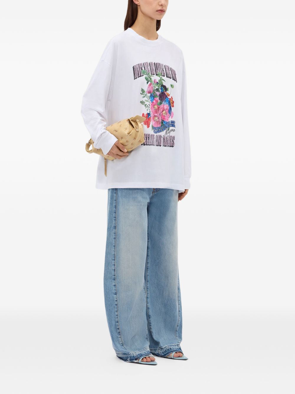 MSGM T-shirt a maniche lunghe bianca con stampa fiori 
