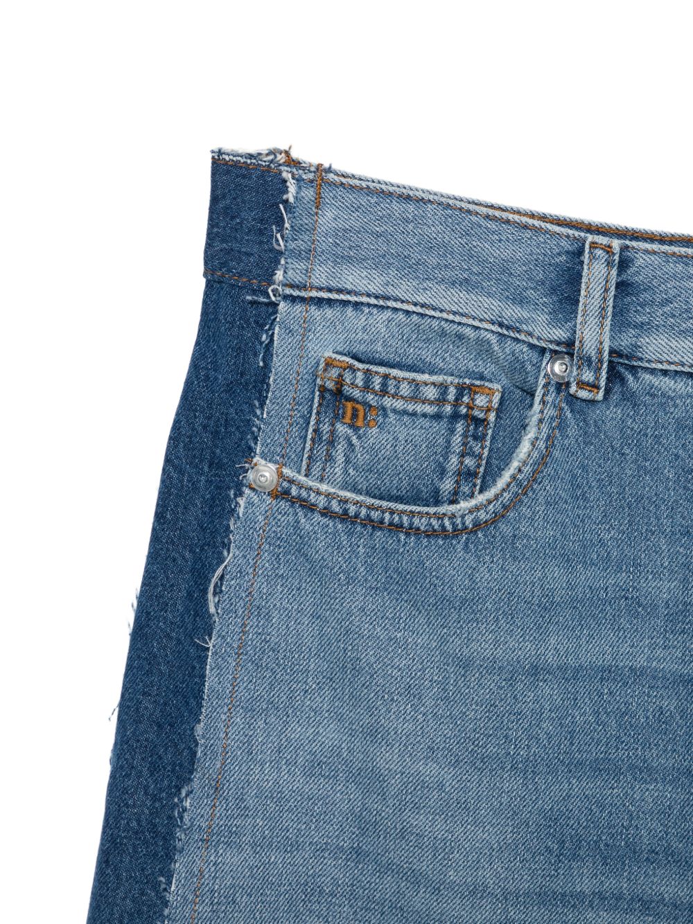 NINE IN THE MORNING Jeans Gea in denim blu patchwork a gamba ampia 