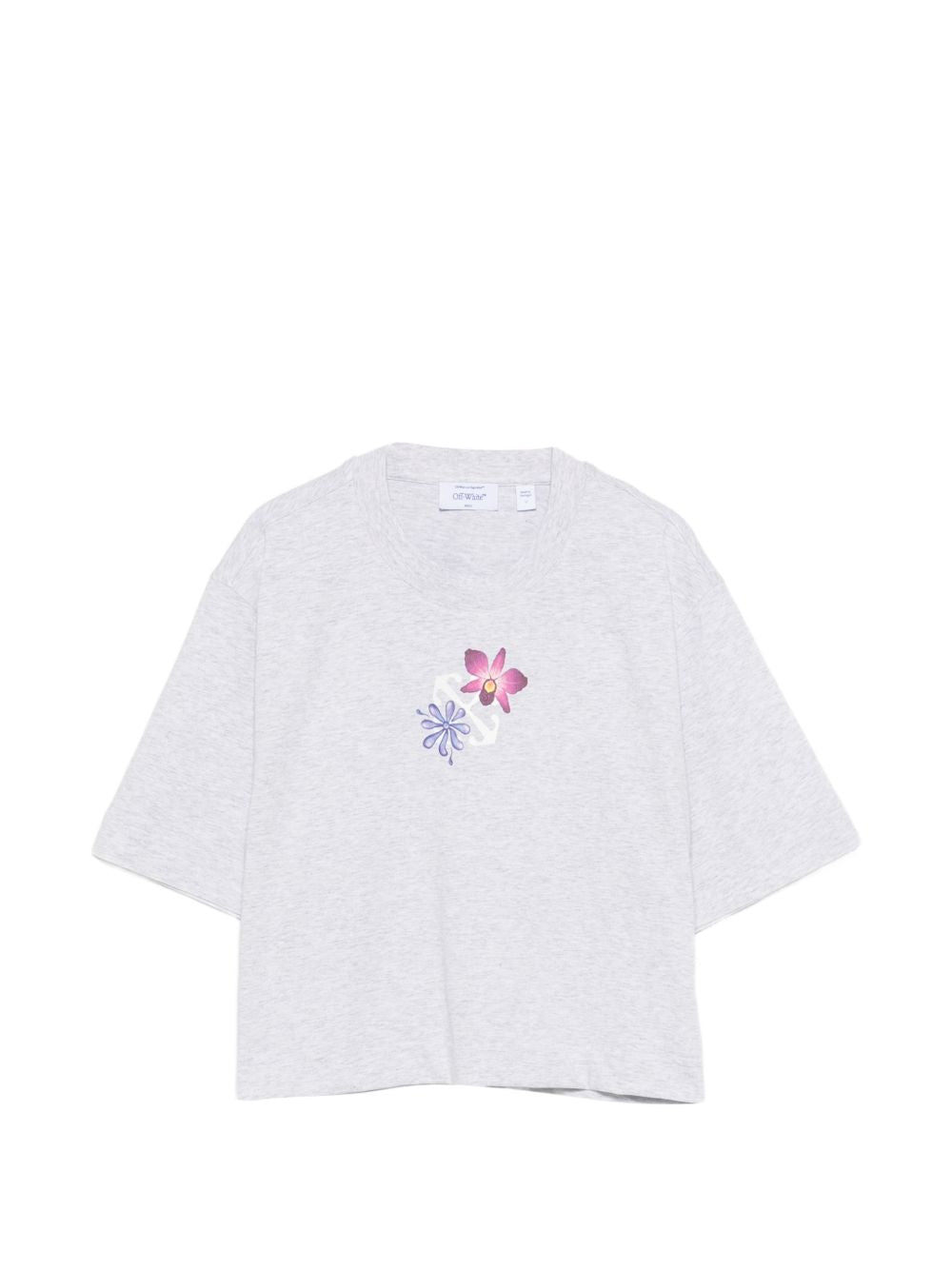OFF WHITE T-shirt con stampa floreale in cotone grigio 