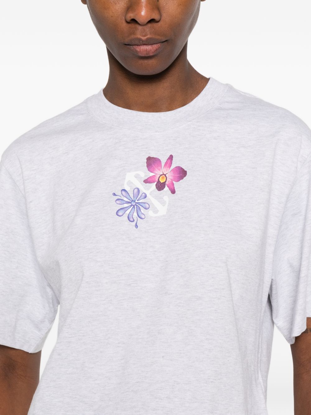 OFF WHITE T-shirt con stampa floreale in cotone grigio 