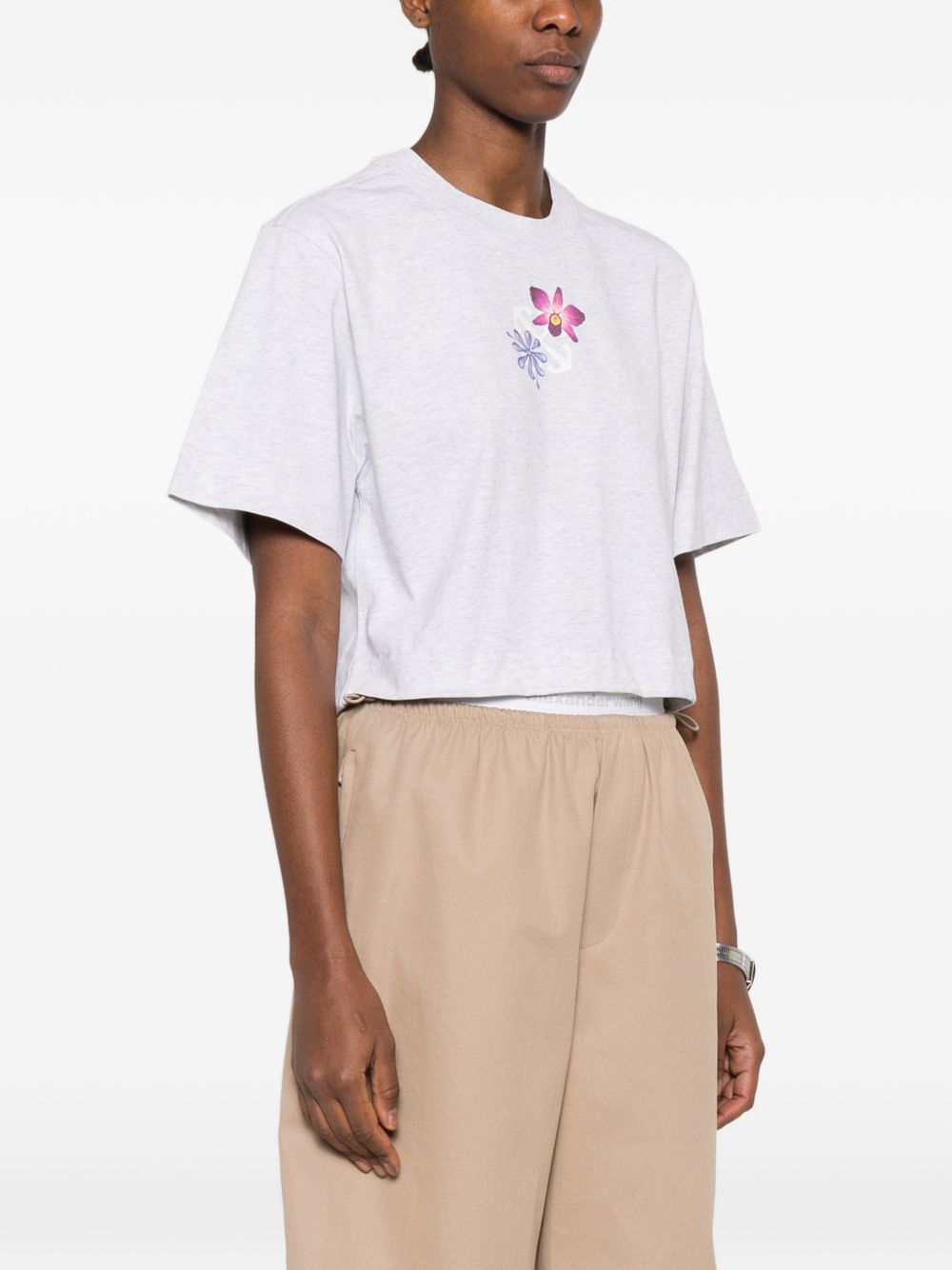 OFF WHITE T-shirt con stampa floreale in cotone grigio 