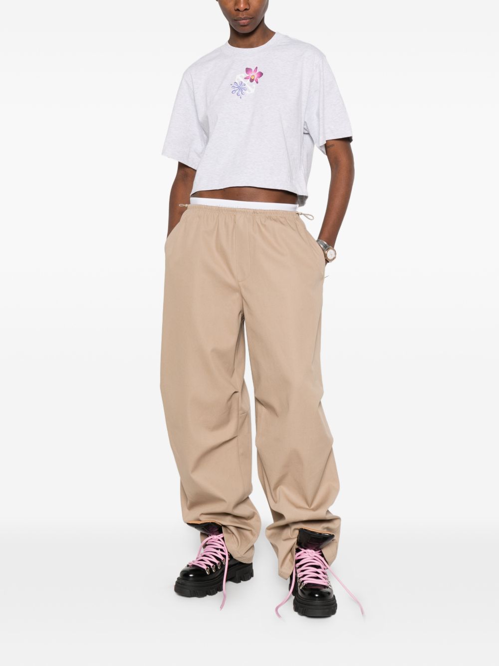OFF WHITE T-shirt con stampa floreale in cotone grigio 