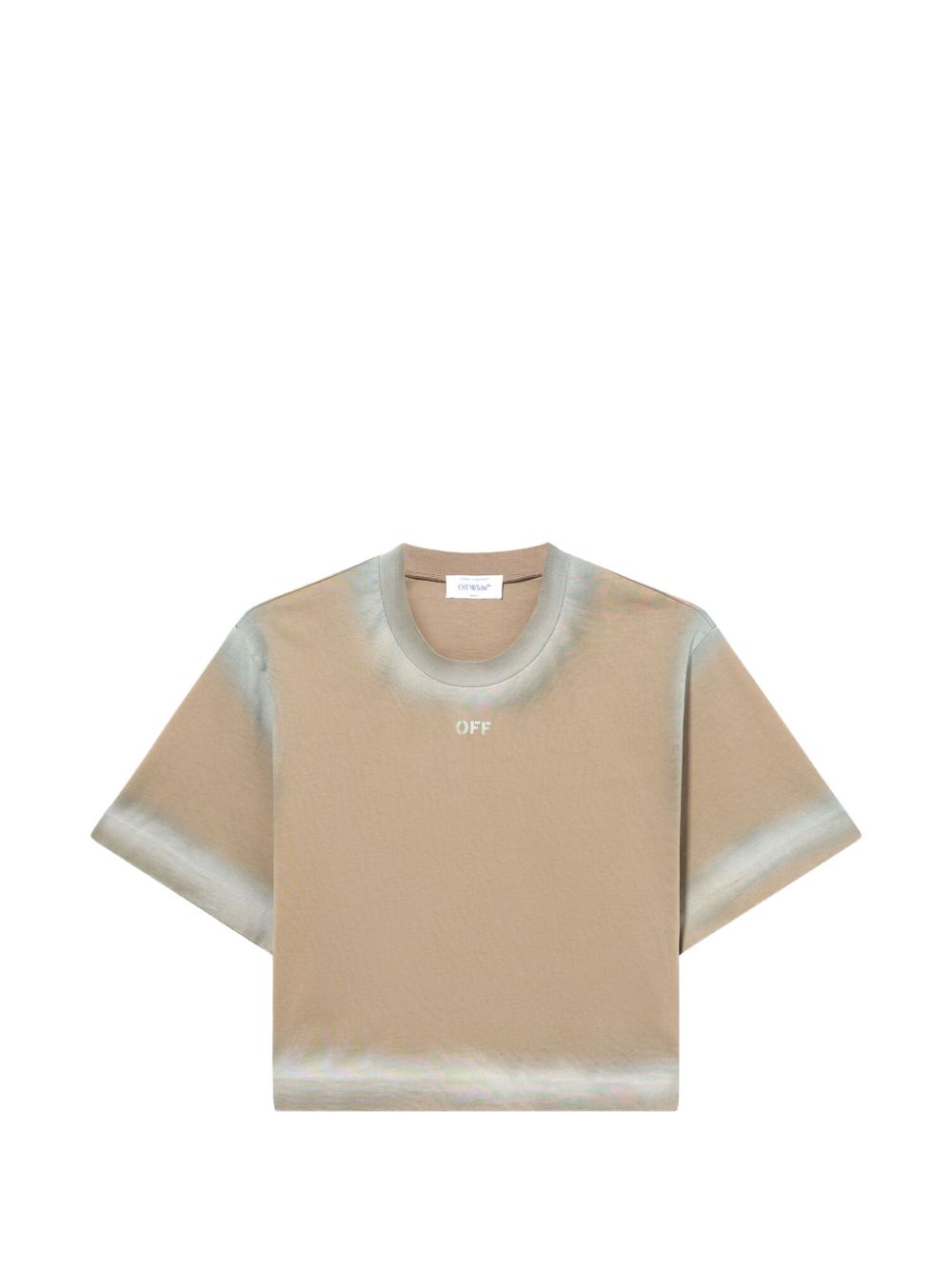 OFF WHITE T-shirt corta in cotone beige con logo 