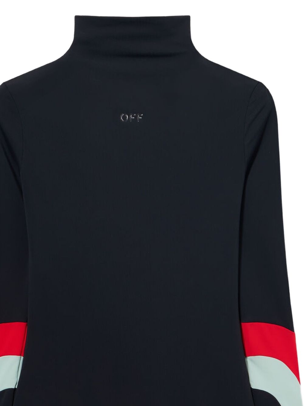 OFF WHITE Abito corto nero a collo alto con dettagli rossi e celesti 