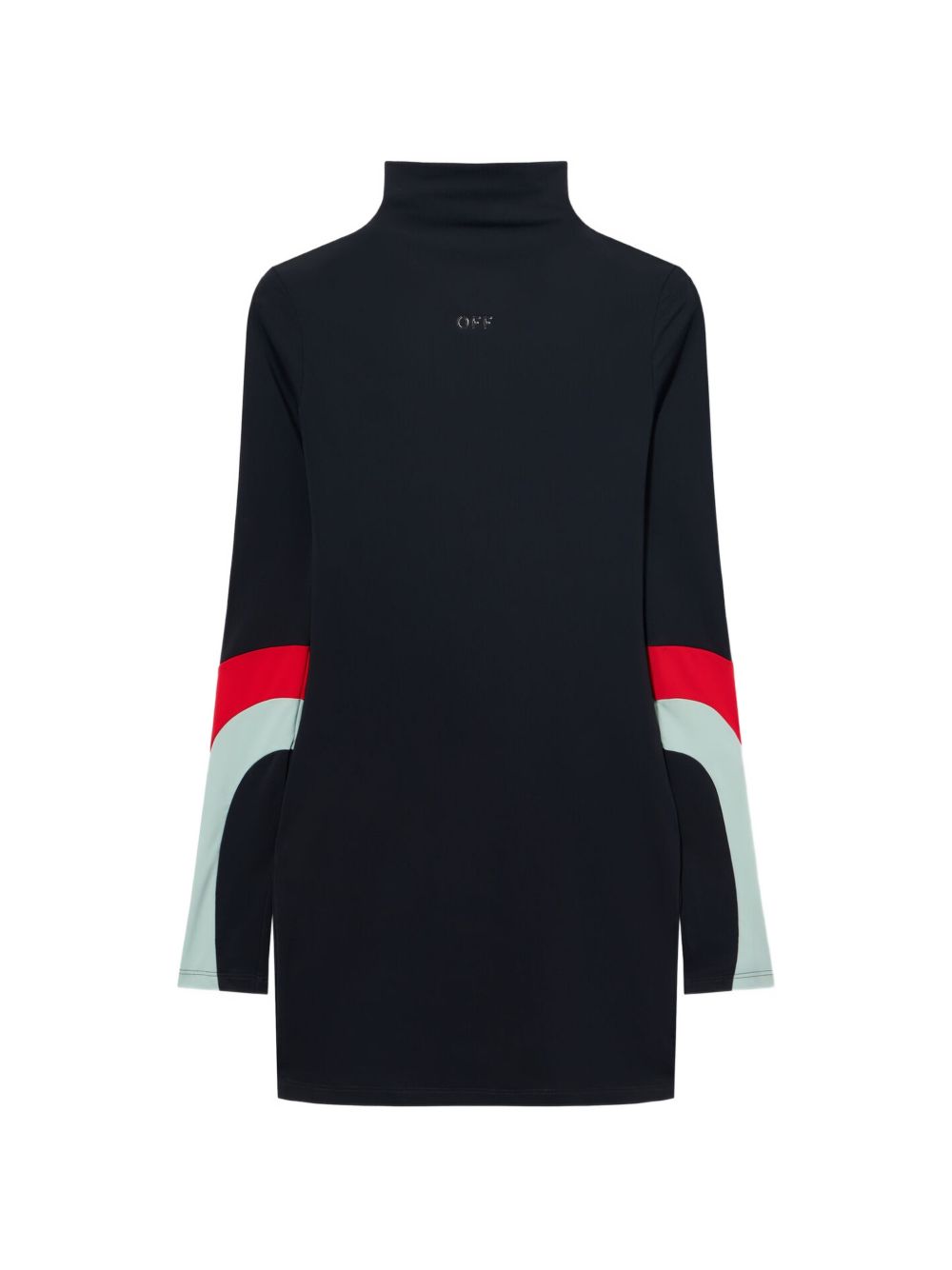 OFF WHITE Abito corto nero a collo alto con dettagli rossi e celesti 
