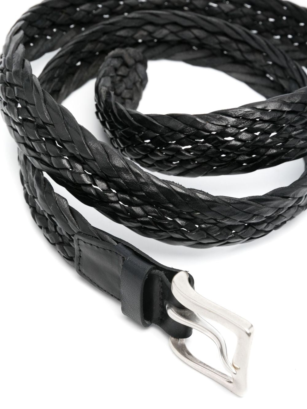 ORCIANI Cintura in pelle intrecciata nera con hardware argento 