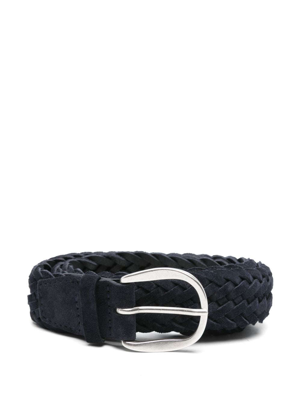 ORCIANI Cintura in pelle intrecciata blu con hardware argento 
