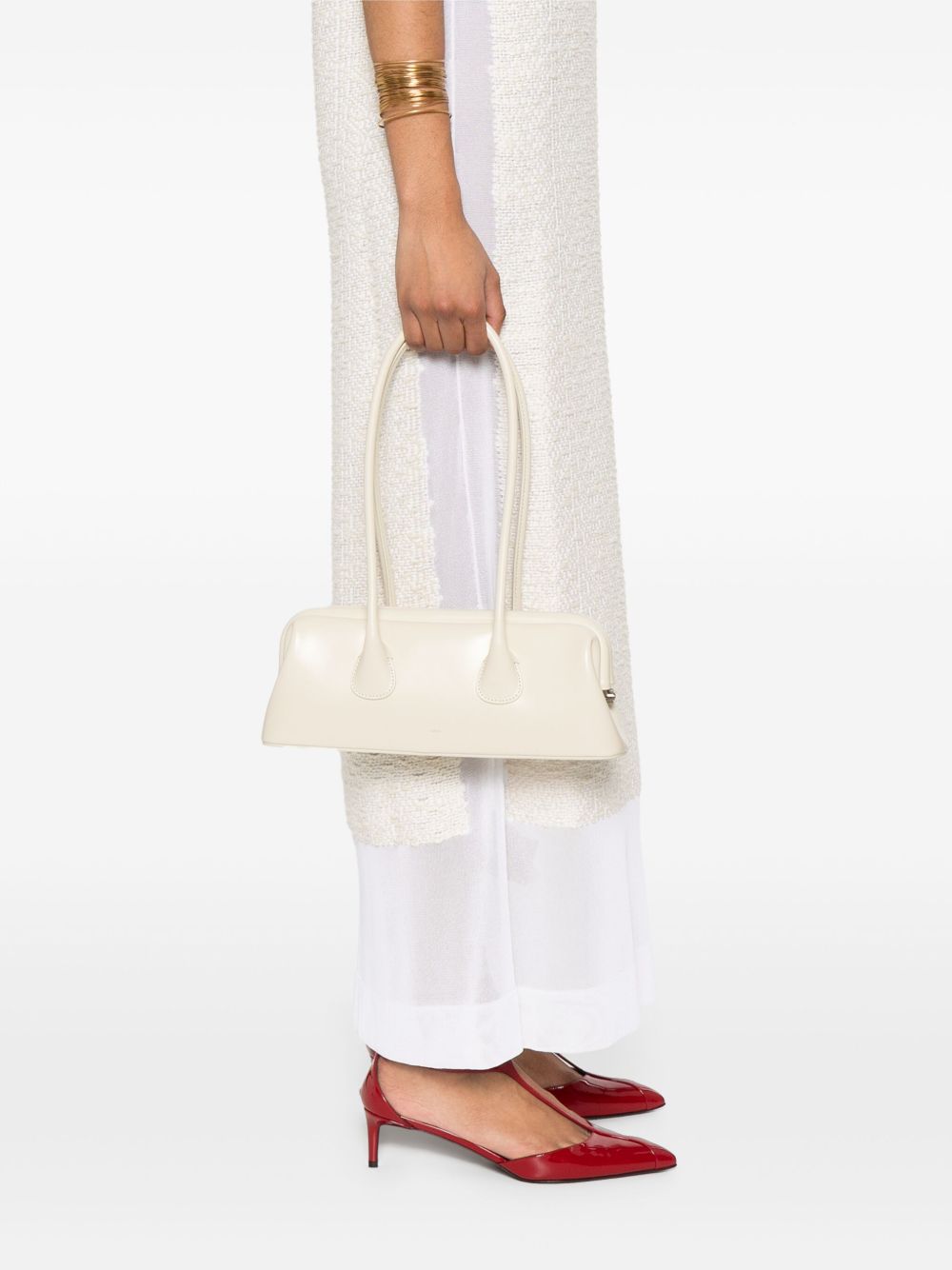 OSOI Borsa a spalla Boat Wide Mini in pelle crema 