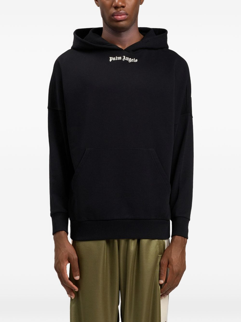 PALM ANGELS Felpa nera con cappuccio e logo bianco 