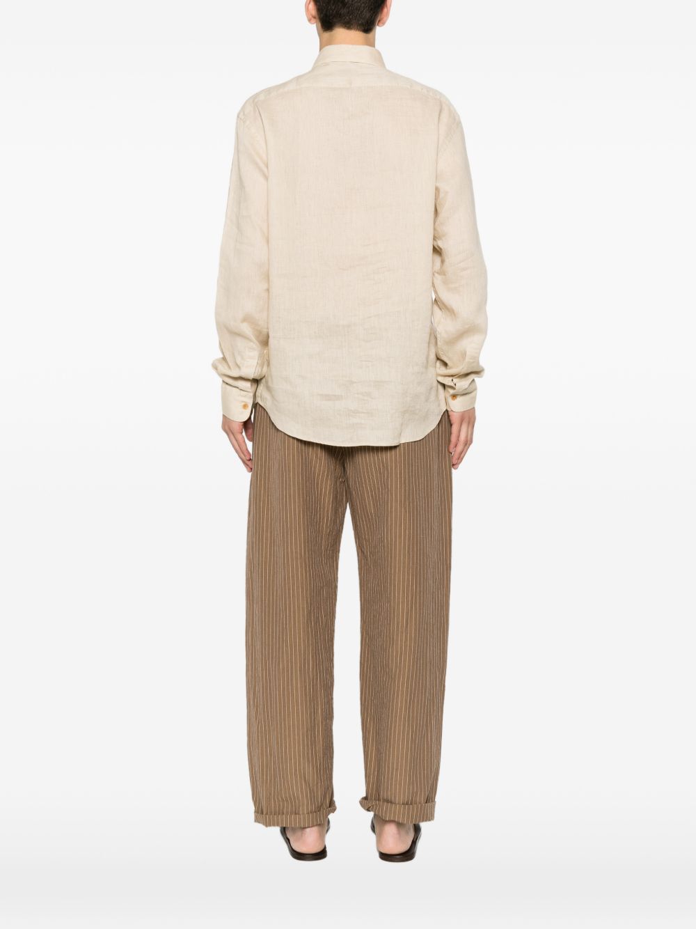 PALM ANGELS Camicia in lino beige con logo 