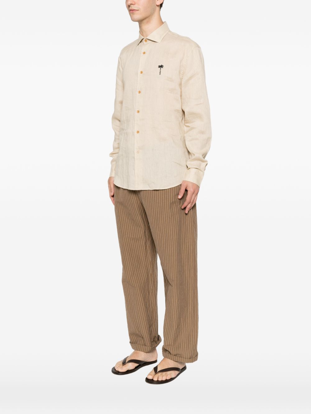 PALM ANGELS Camicia in lino beige con logo 