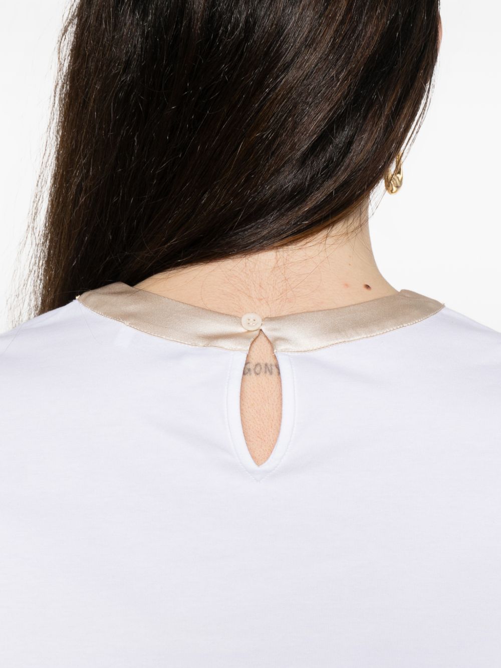 PESERICO T-shirt bianca con girocollo in raso dorato 