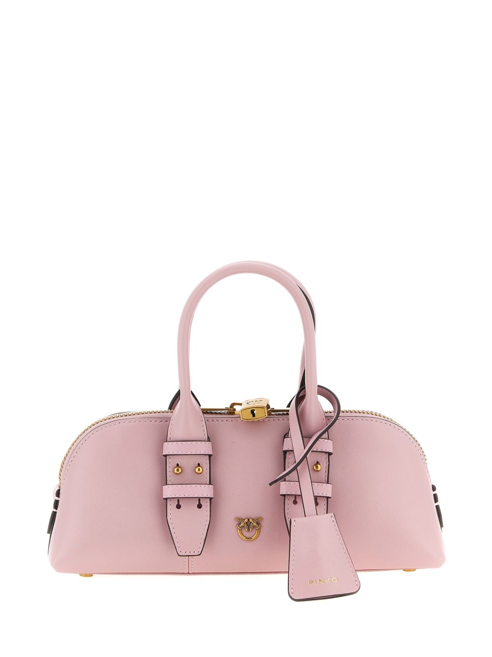 PINKO Borsa a mano di pelle rosa con fibbie dorate 