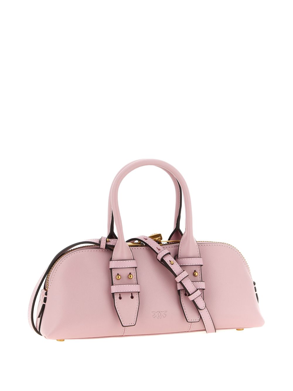 PINKO Borsa a mano di pelle rosa con fibbie dorate 