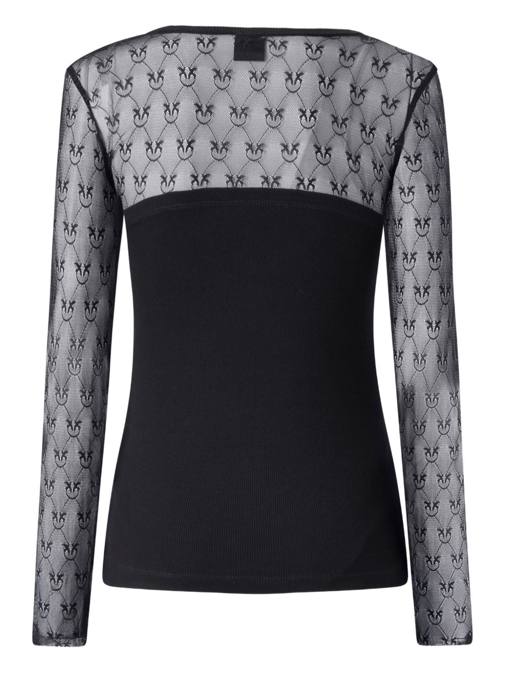 PINKO T-shirt Violinista in cotone nero con inserti semitrasparenti 