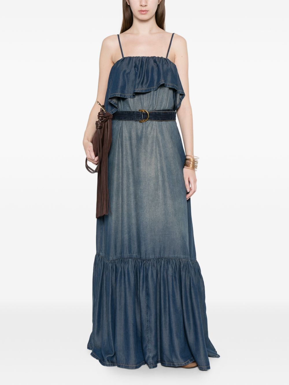 PINKO Abito lungo Chiarodiluna in denim con cintura 