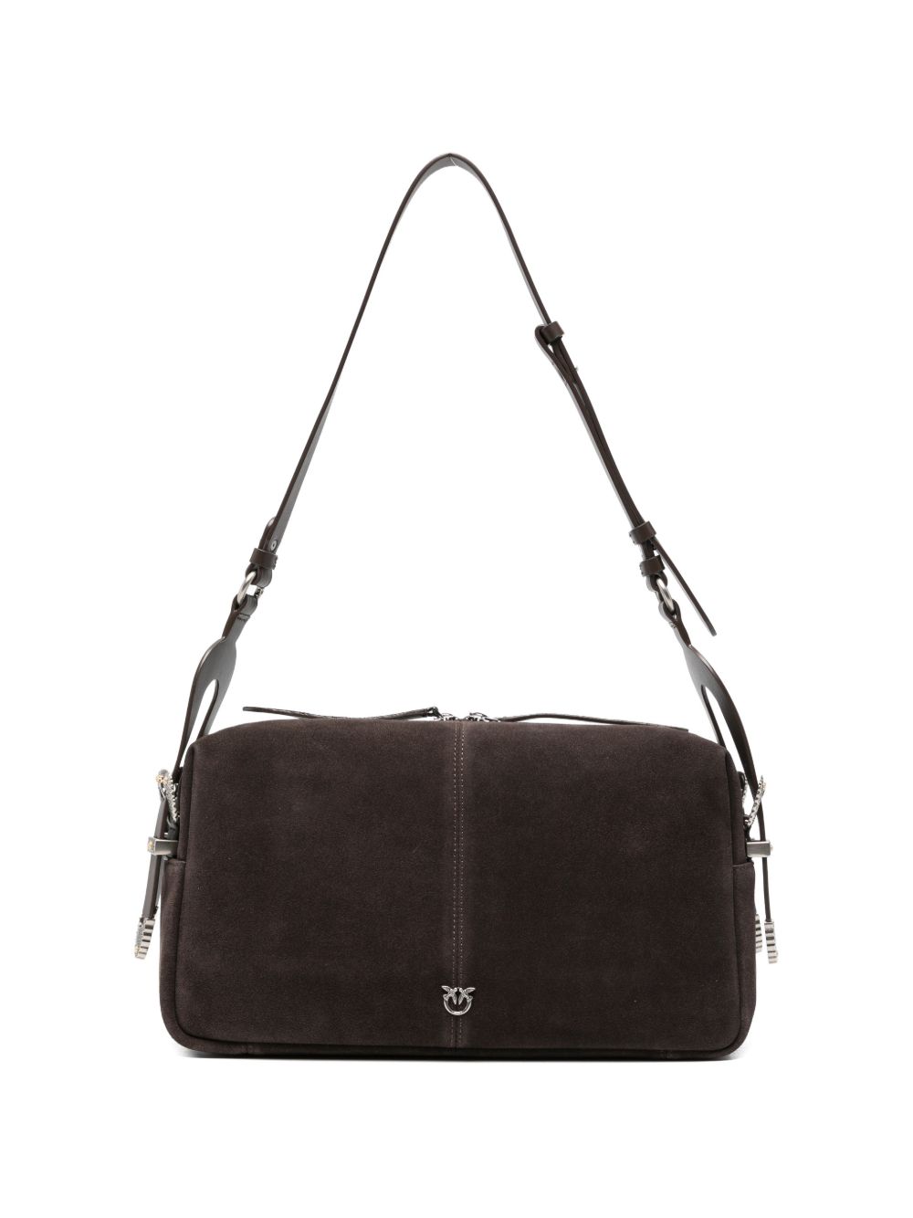 PINKO Borsa a spalla Classic Suede con logo marrone scuro 