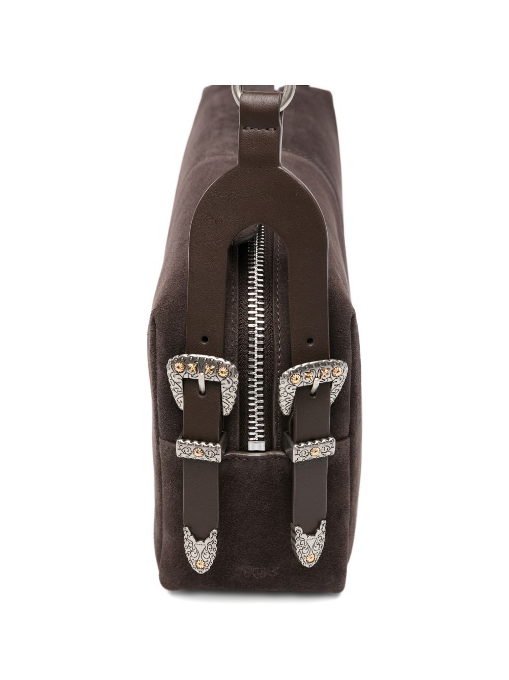 PINKO Borsa a spalla Classic Suede con logo marrone scuro 