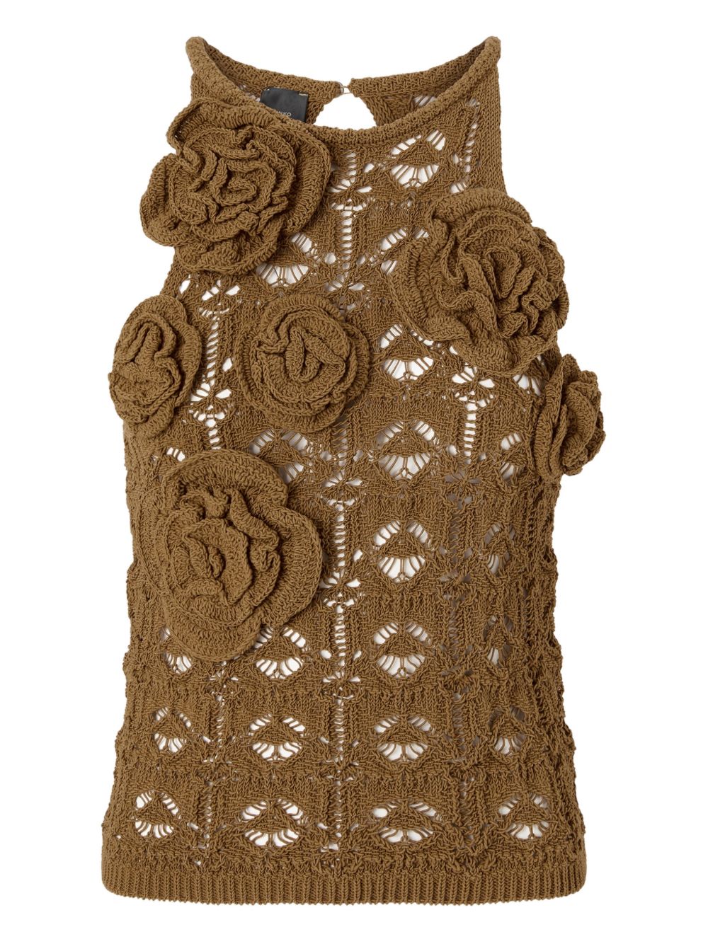 PINKO Top Nymphaea marrone in maglia con rose 