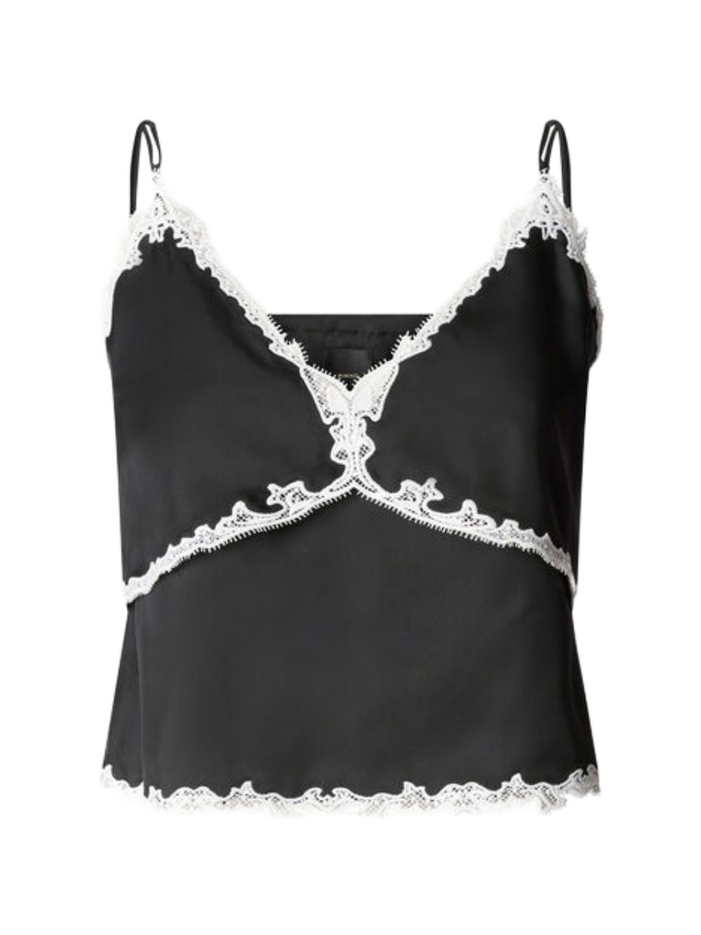 PINKO Top Canazei nero con spalline sottili e pizzo a contrasto 