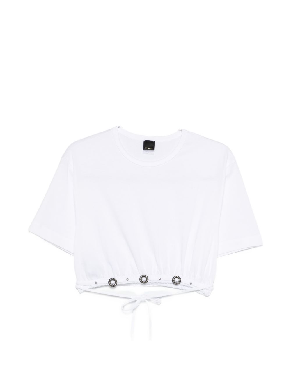 PINKO Top bianco con borchie e lacci 