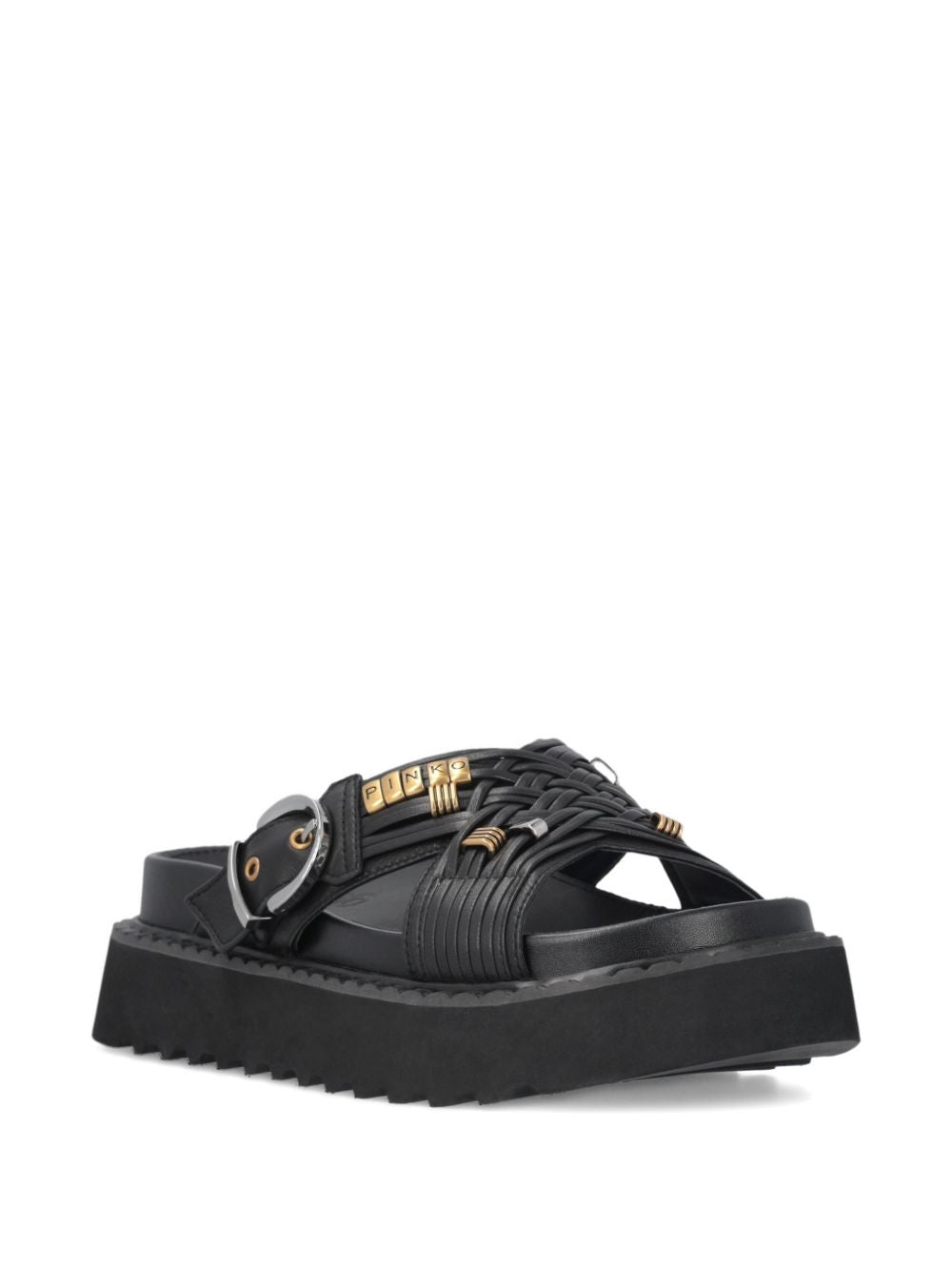 PINKO Ciabatte 'Kate' in pelle nera con borchie 