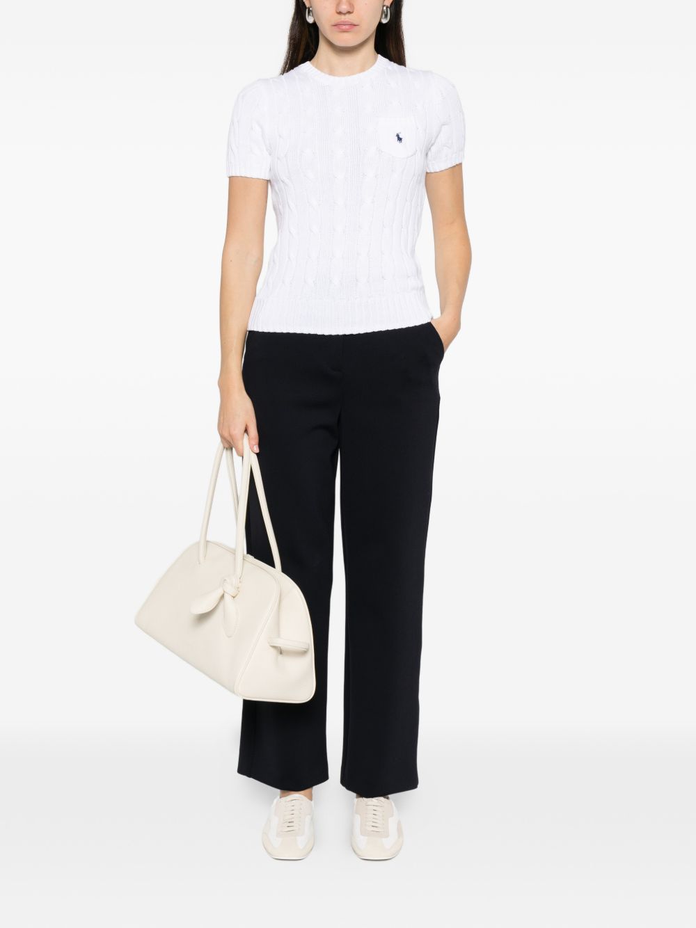 POLO RALPH LAUREN Maglia a trecce in cotone bianco 