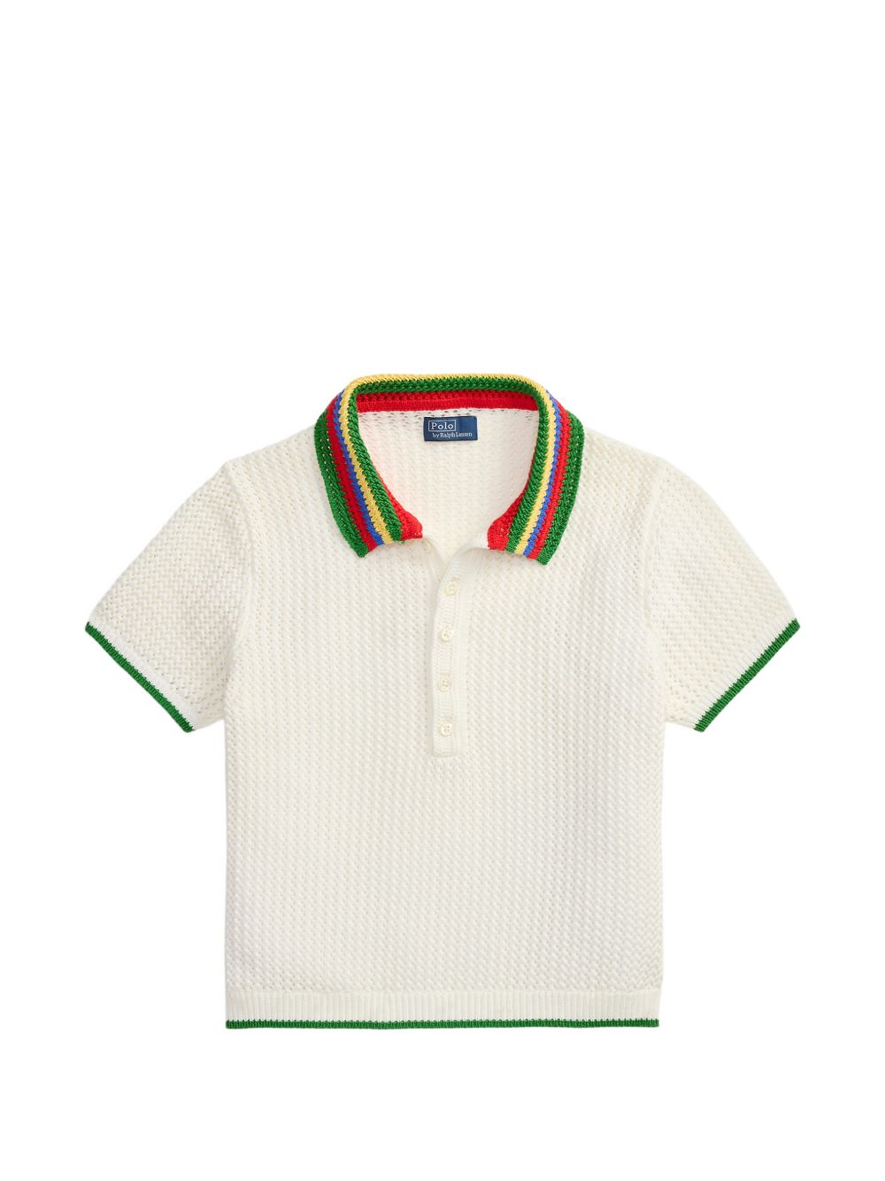 POLO RALPH LAUREN Polo in crochet bianco con bordi colorati 