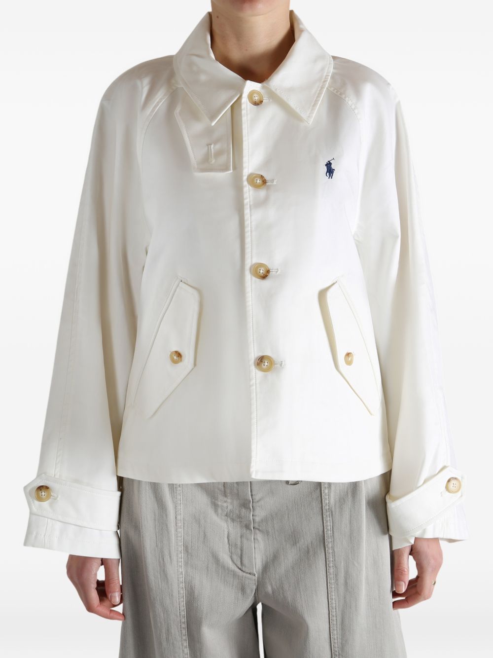 POLO RALPH LAUREN Giacca trench con logo in cotone bianco 