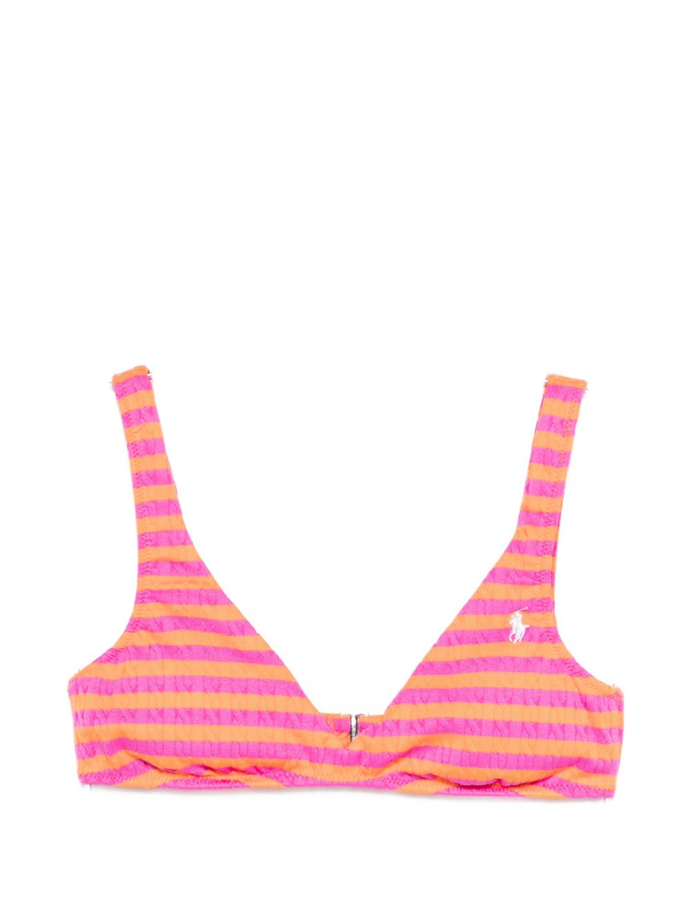 POLO RALPH LAUREN Top bikini a triangolo a righe fucsia e arancioni con logo 