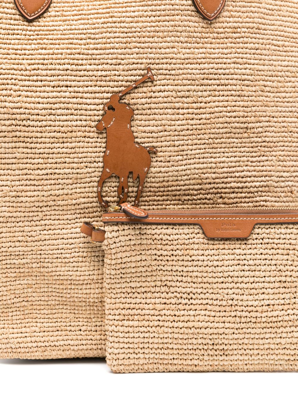 POLO RALPH LAUREN Borsa shopping in rafia e pelle con logo Polo 