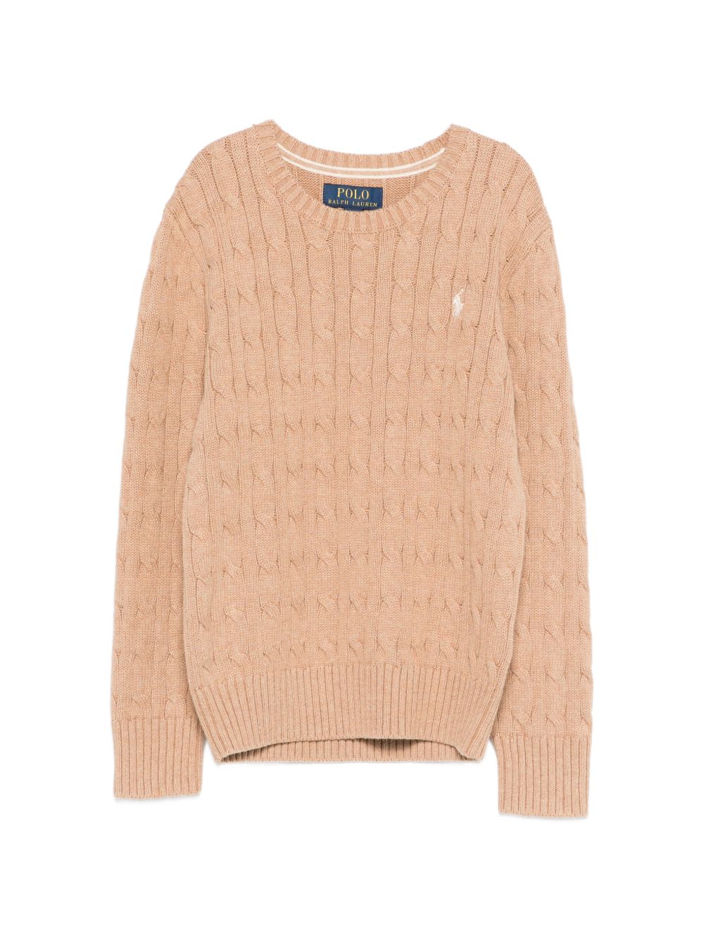 POLO RALPH LAUREN Maglia beige in cotone con logo cucito 