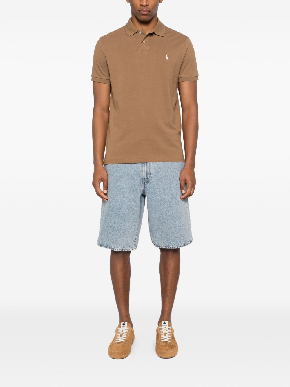 POLO RALPH LAUREN Polo a maniche corte marrone con logo cucito 