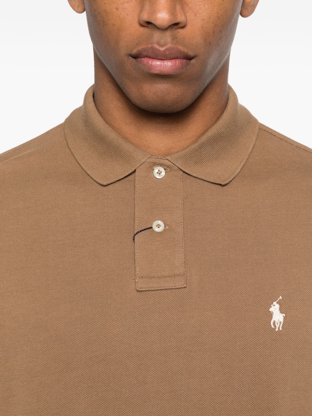 POLO RALPH LAUREN Polo a maniche corte marrone con logo cucito 