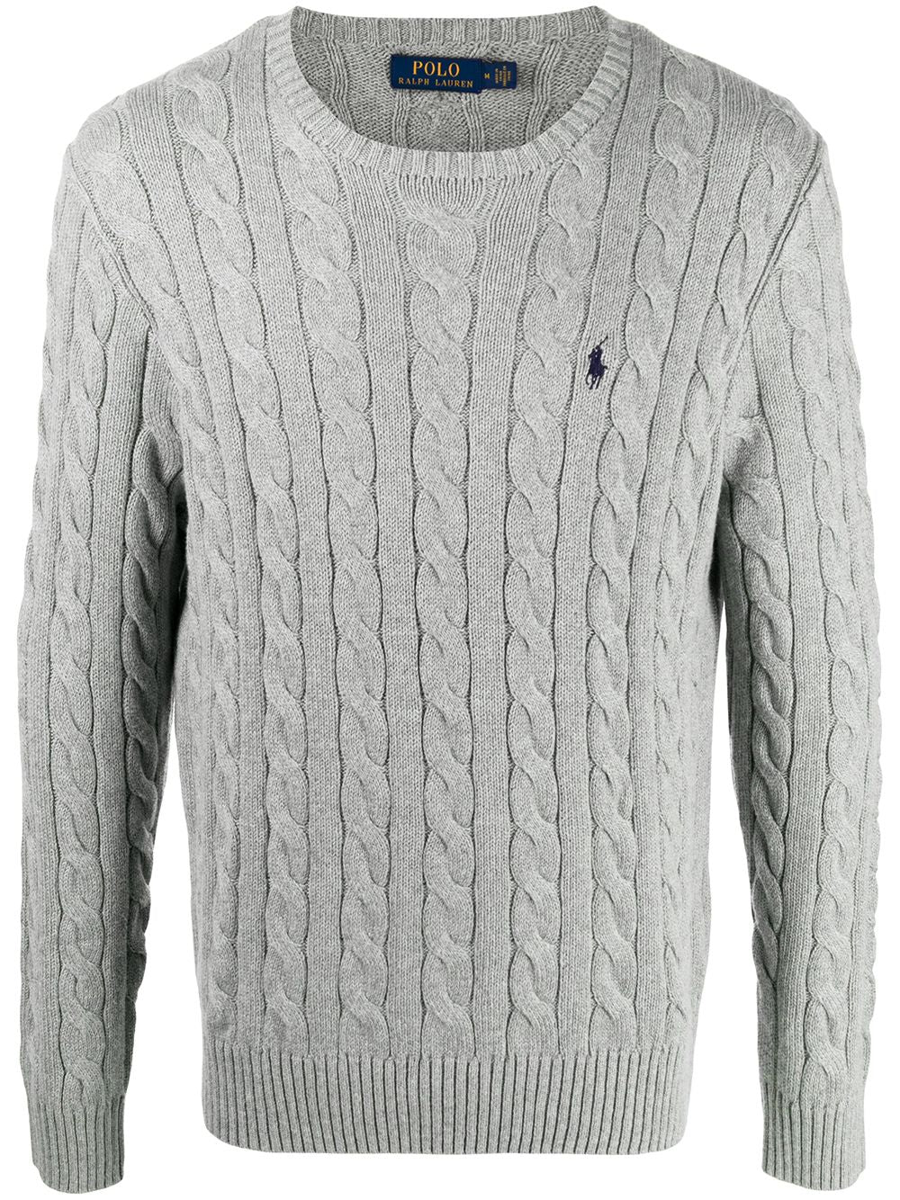 POLO RALPH LAUREN Maglia in cotone grigio intrecciata con logo 
