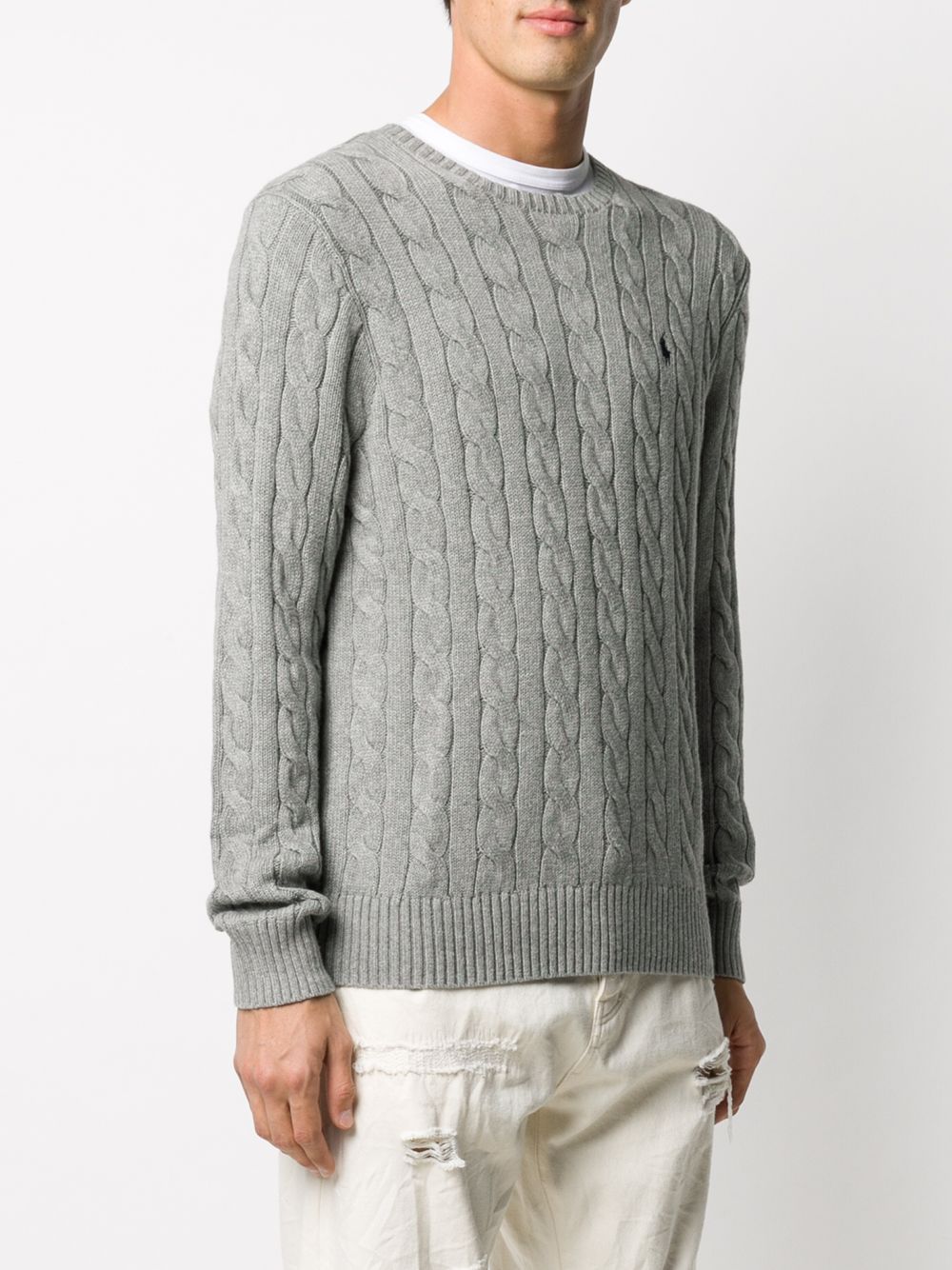 POLO RALPH LAUREN Maglia in cotone grigio intrecciata con logo 
