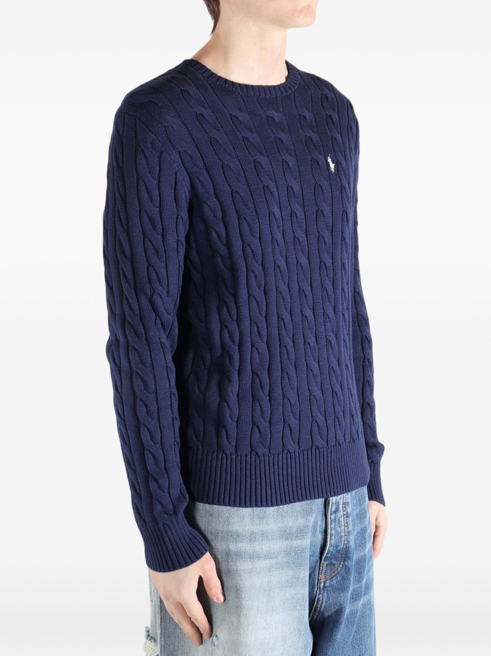 POLO RALPH LAUREN Maglia in cotone a maniche lunghe con trama a treccia e logo 