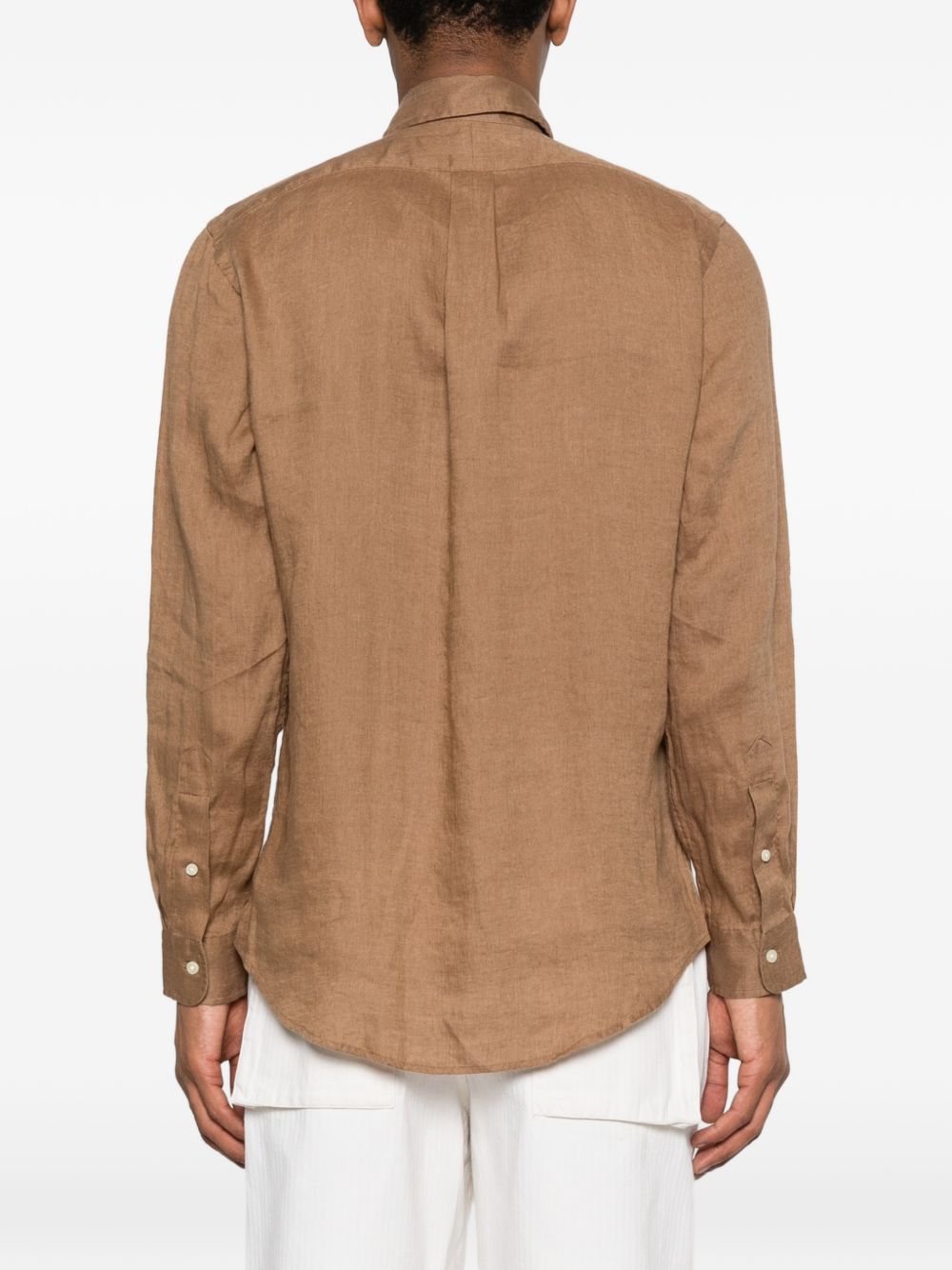 POLO RALPH LAUREN Camicia marrone con logo ricamato sul petto 