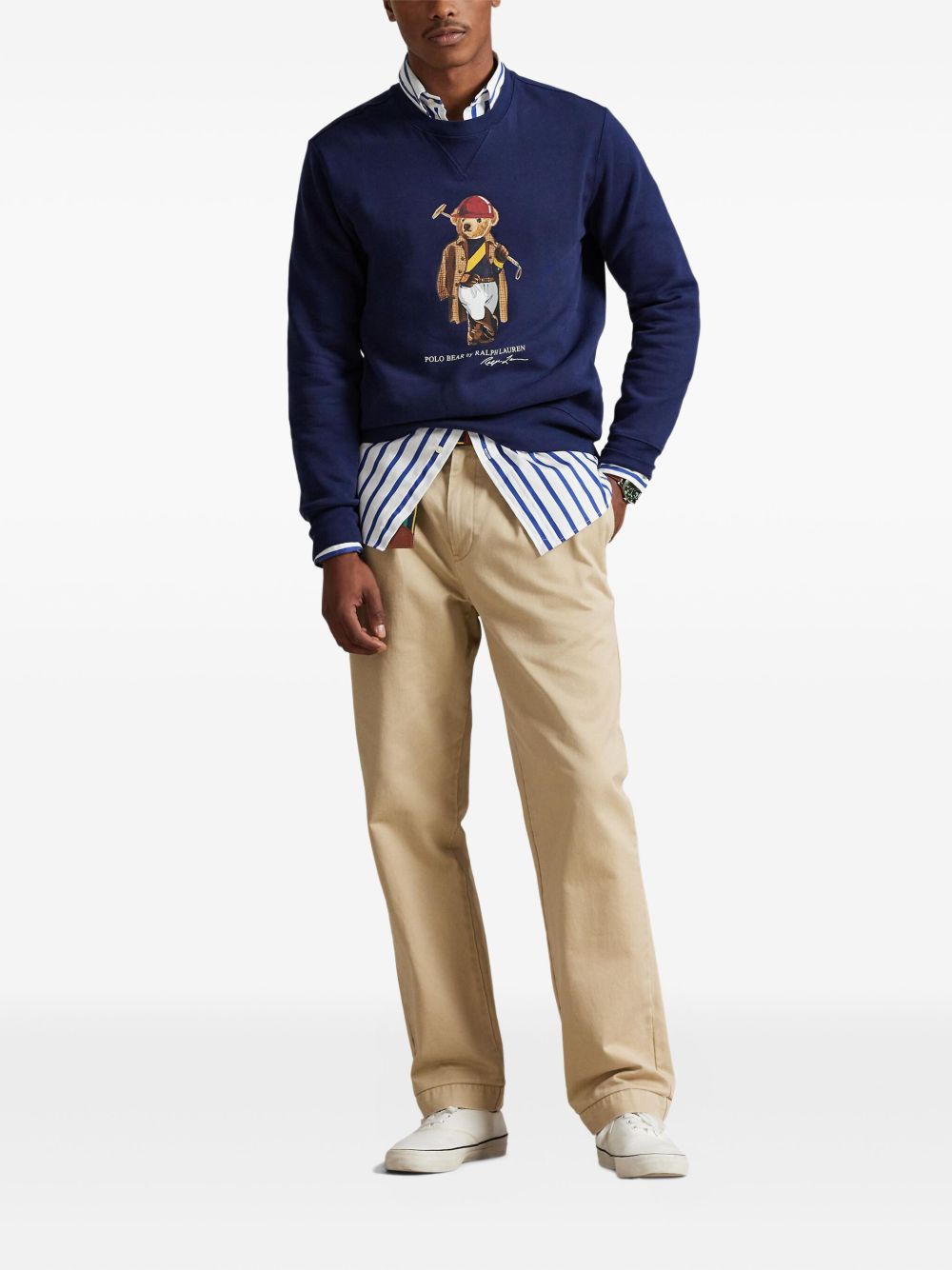 POLO RALPH LAUREN Felpa in cotone blu con stampa orso 