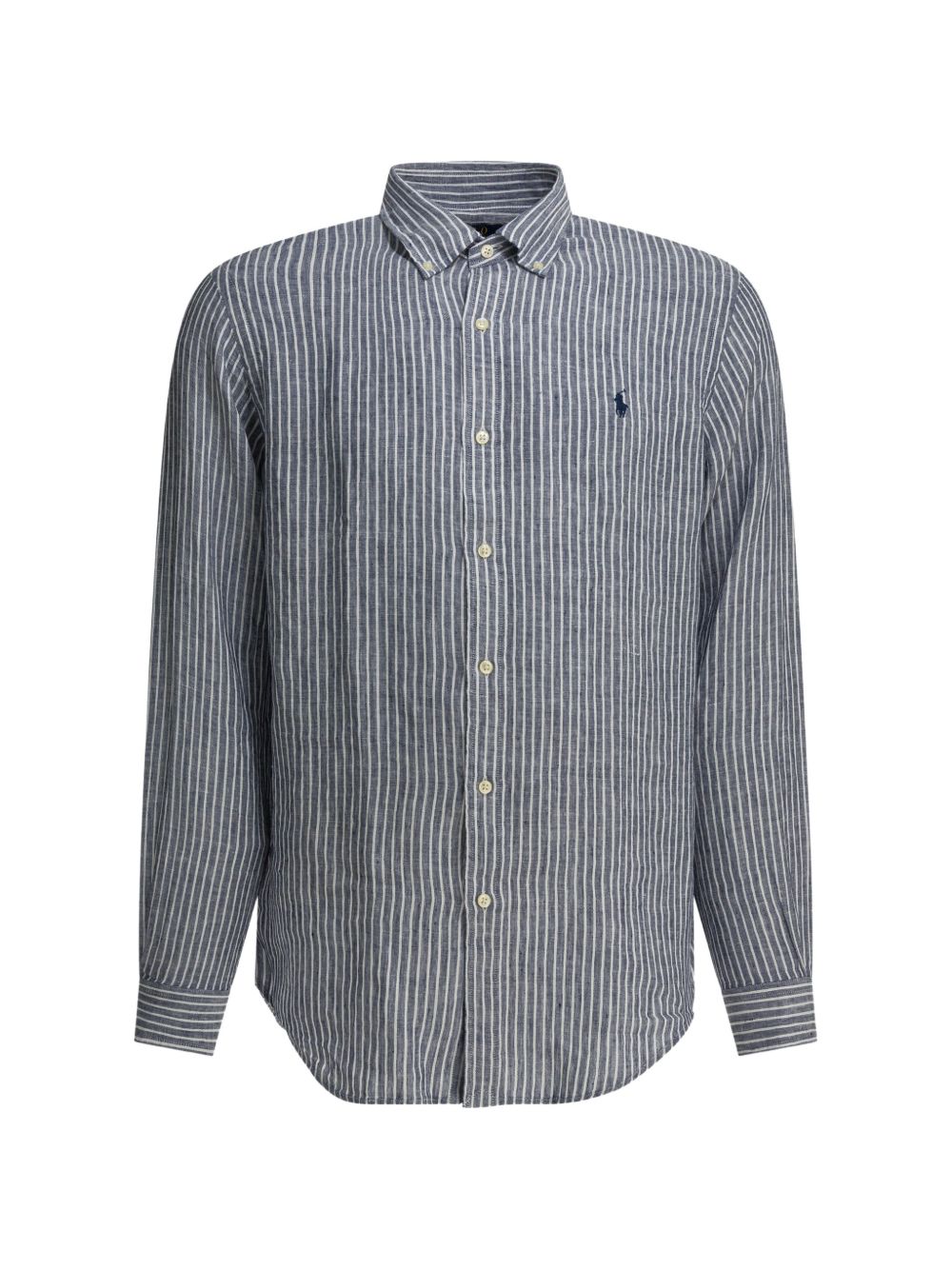 POLO RALPH LAUREN Camicia a righe in lino blu con logo ricamato 