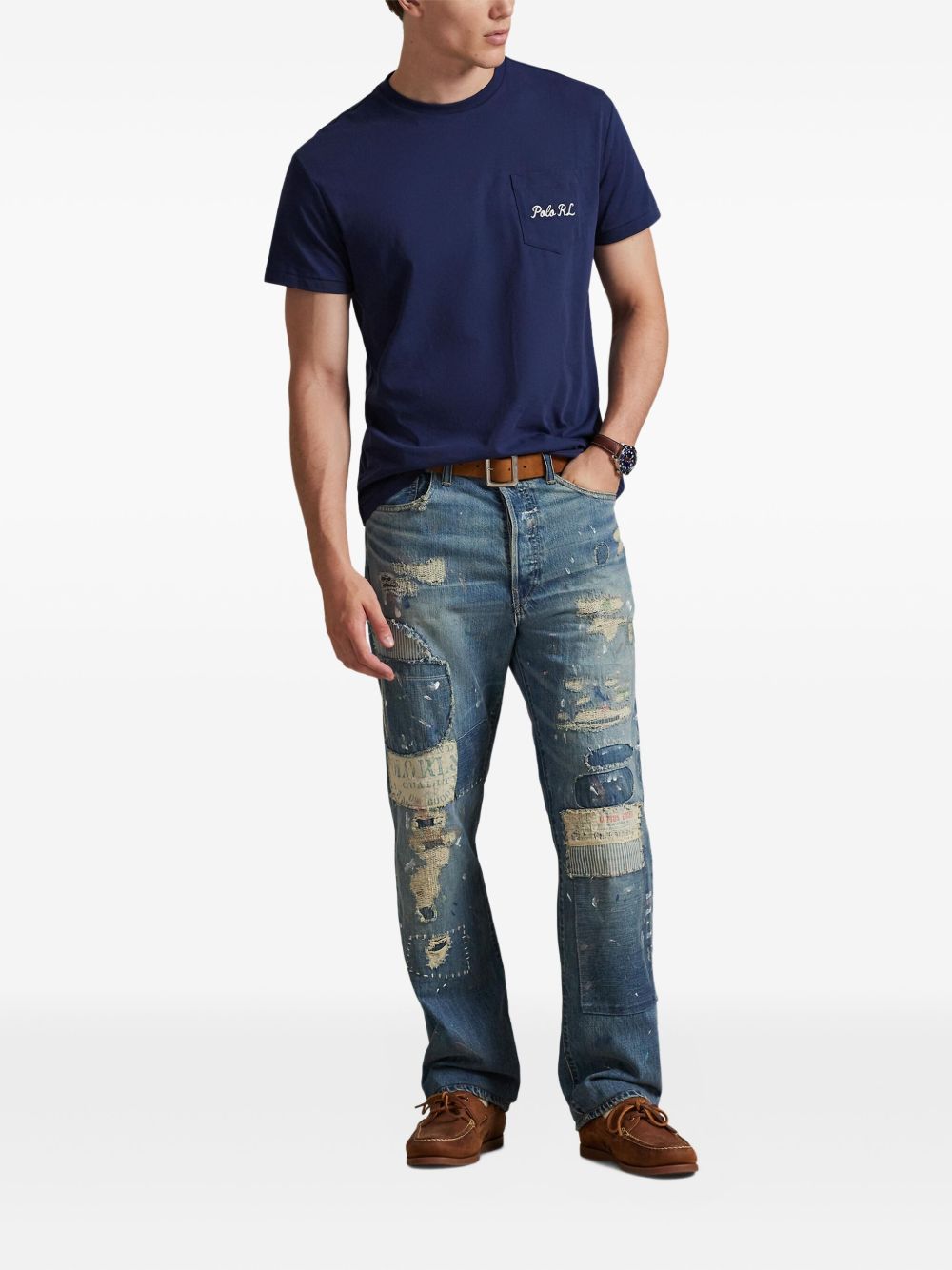 POLO RALPH LAUREN T-shirt blu con logo sul petto 