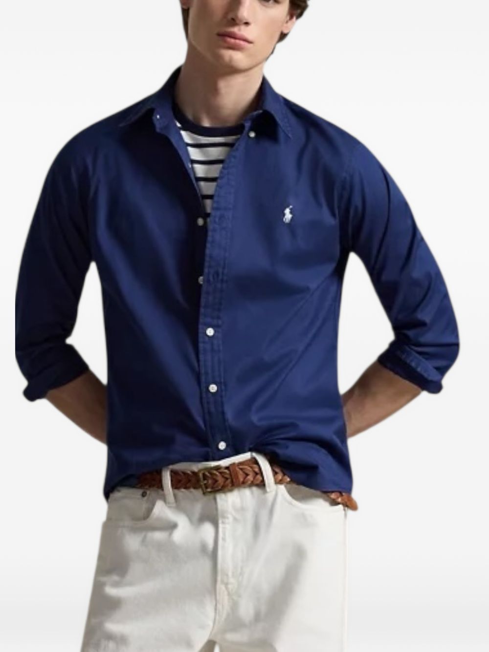 POLO RALPH LAUREN Camicia blu con logo ricamato sul petto 