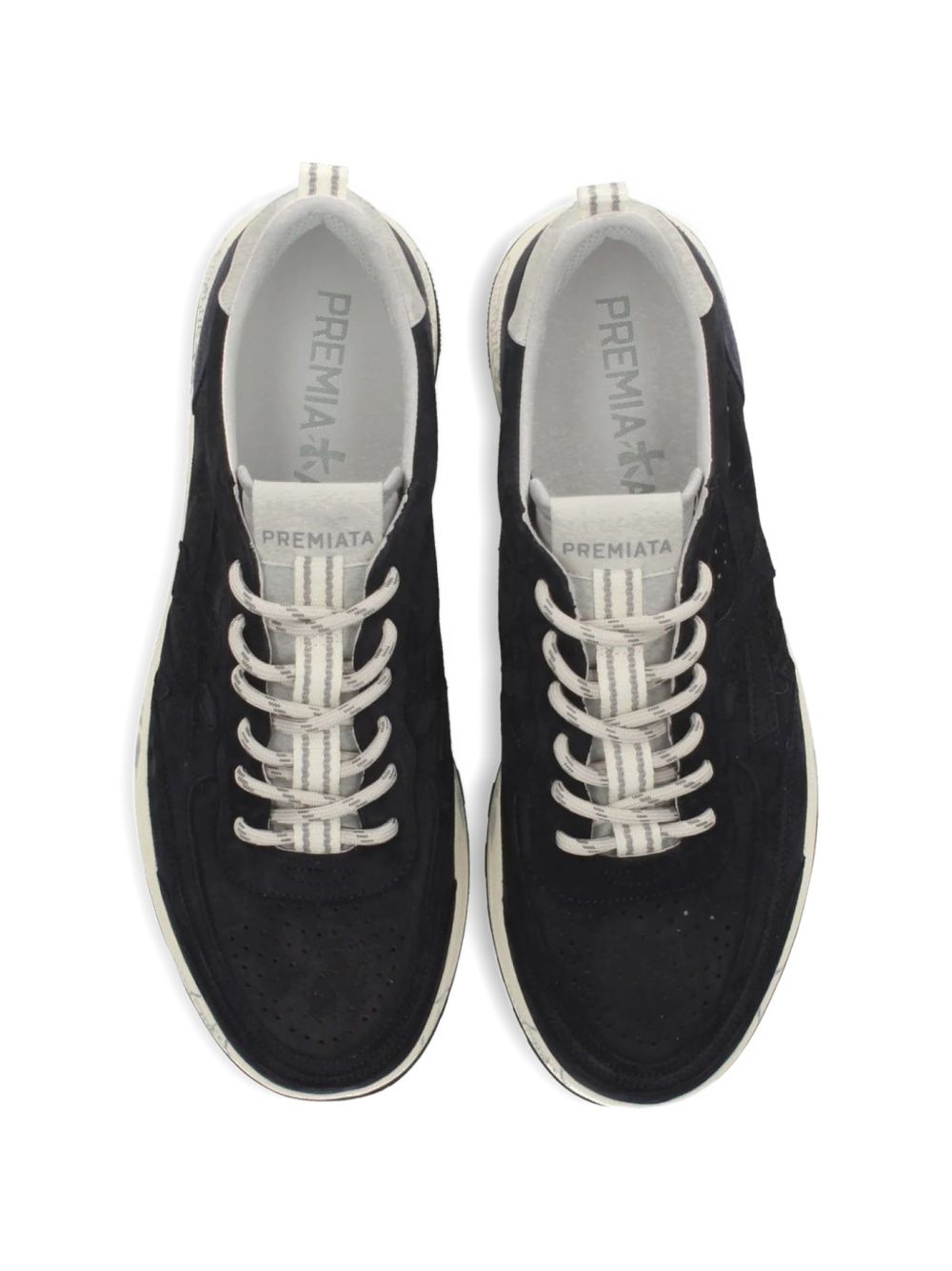 PREMIATA Sneakers Nous in camoscio nero con suola bianca 