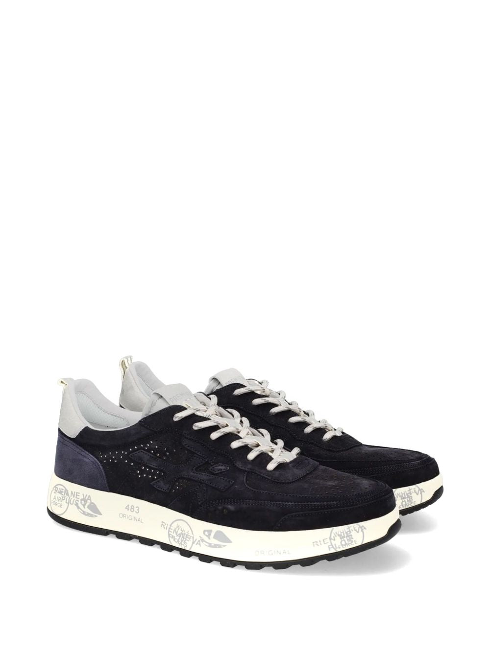 PREMIATA Sneakers Nous in camoscio nero con suola bianca 