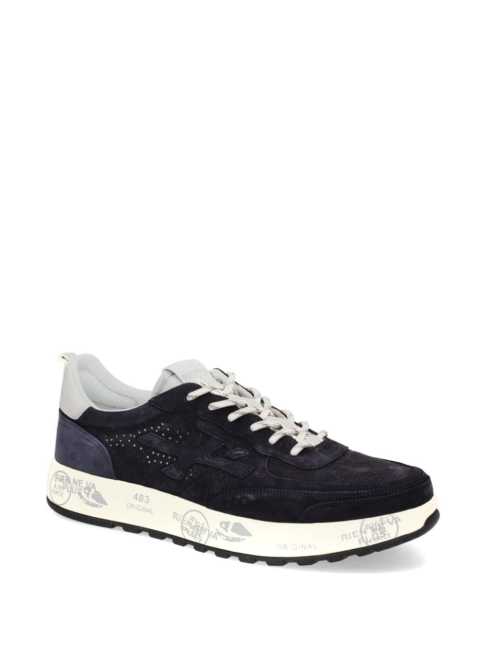 PREMIATA Sneakers Nous in camoscio nero con suola bianca 
