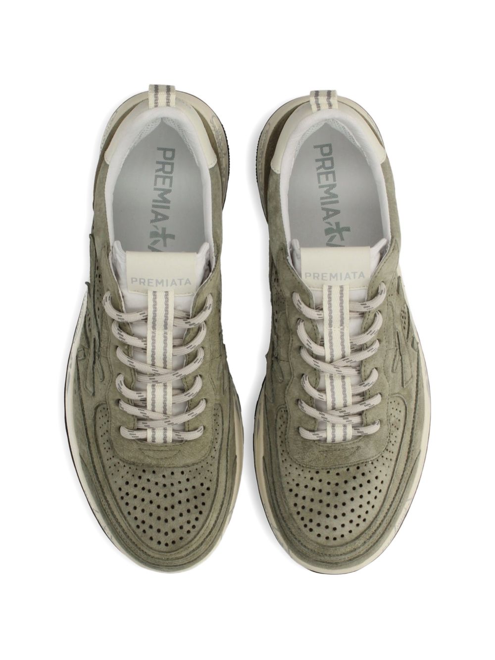 PREMIATA Sneakers Nous in camoscio verde con suola bianca 