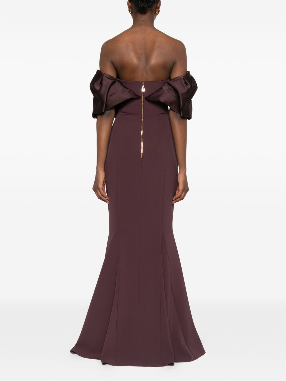 PRONOVIAS Abito lungo bordeaux scuro con spalle scoperte 