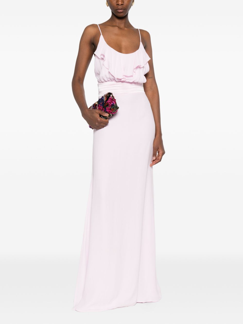 PRONOVIAS Abito lungo rosa con ruches 